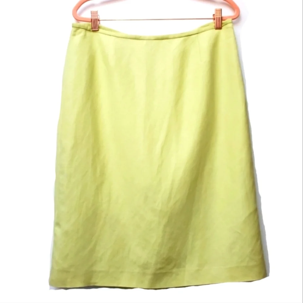 Calvin Klein Light Charteuse Green Linen Blend Pencil Skirt Size 12 Minimalist - Picture 1 of 7
